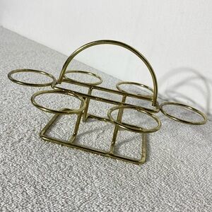 Vintage MCM Gold Tone Metal Mini Glass Holder Caddy